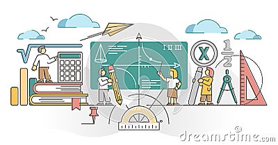 Mathematics study as algebra, math and geometry education outline concept Vector Illustration