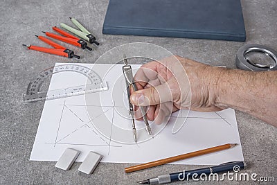 Mathemethics and geometry tools in the school and projecting Stock Photo