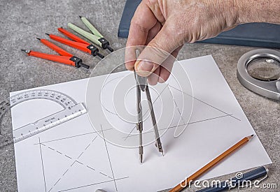 Mathemethics and geometry tools in the school and projecting Stock Photo