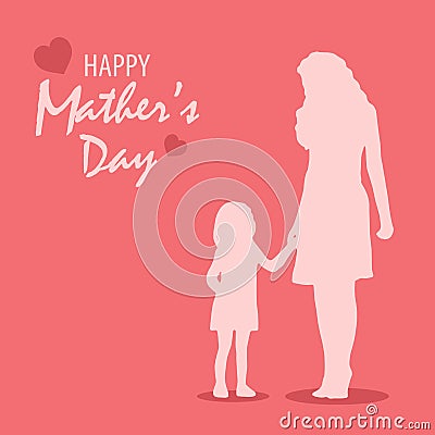 Mathers day poster with daughter in red design Vector Illustration