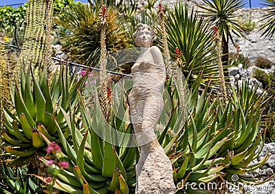 `Mathilda` sculpture by jean Phil in the Exotic Garden of Eze, France Editorial Stock Photo