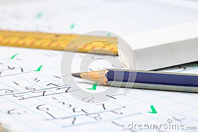 Elementary School Mathematics School Exercise Book Test Exam Stock Photo