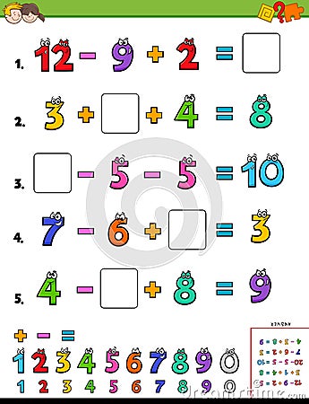 Maths calculation educational game for kids Vector Illustration