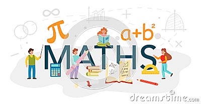 Maths typographic header. Learning mathematics, geometry and algebra. Vector Illustration