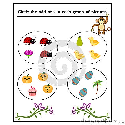 Maths worksheet circle the odd one out Cartoon Illustration