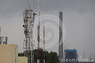 A mobile communication tower managed by the telecom service provider for the 4g and 5g internet connectivity. Editorial Stock Photo