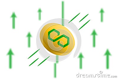 Matic coin up. Green arrow up with gaussian blur effect background. Matic market price soaring. Green chart rise up. Vector Illustration