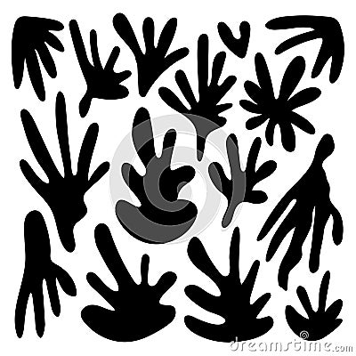 Matisse inspired abstract shapes blobs. Modern silhouettes, freehand floral plant doodle leaves set. Simple vector Vector Illustration