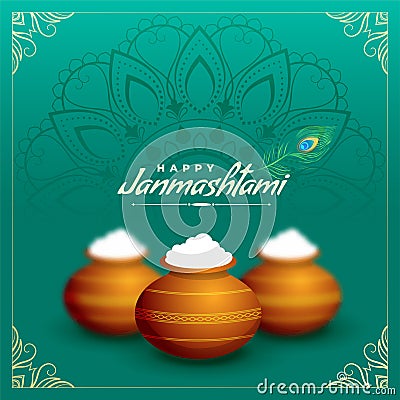 Matki with dahi and makhan for janmashtami festival Vector Illustration