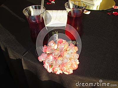 Matric farwell flowers wine glasses Stock Photo