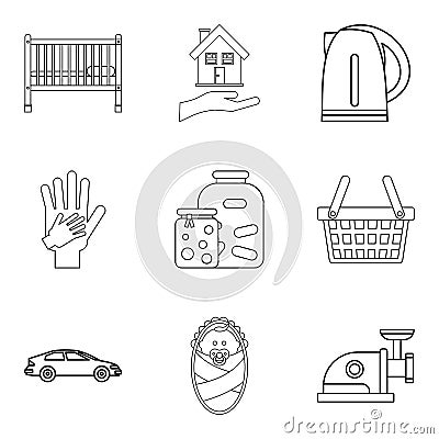 Matrimony icons set, outline style Vector Illustration