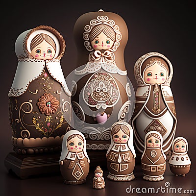 Matrioshka dolls, gingerbread family. Generative AI Stock Photo