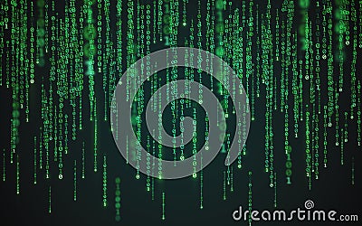 Matrix background. Binary code texture. Falling green numbers. Data visualization concept. Futuristic digital backdrop Vector Illustration