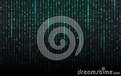 Matrix background. Streaming binary code. Falling digits on dark backdrop. Data concept. Abstract futuristic texture Vector Illustration