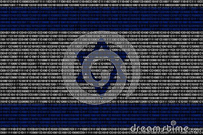 matrix binary code of zeros and ones in israel flag colors. Concept of computer modern technology and cyberspace Stock Photo