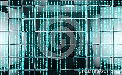 Matrix and binary language concept.Sceen and data number Cartoon Illustration