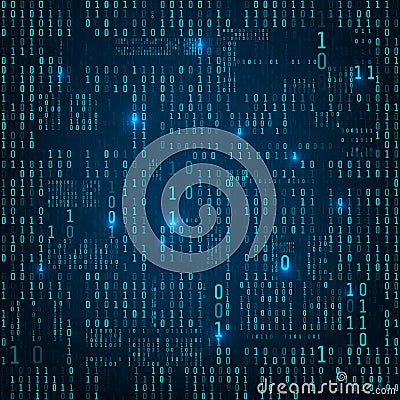 Matrix of binary numbers. Binary computer code. Flow of blue random digital numbers. Futuristic or sci-fi backdrop. Numbers Vector Illustration
