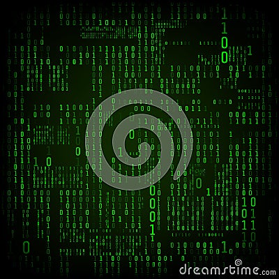 Matrix of binary numbers. Binary computer code. Green digital numbers. Futuristic or sci-fi hacker abstraction backdrop. Random Vector Illustration