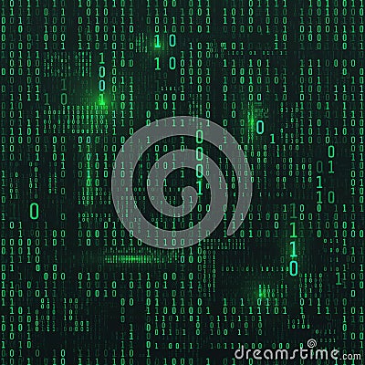 Matrix of binary numbers. Sci-fi Background. Binary computer code. Green digital numbers. Futuristic hacker abstraction backdrop. Vector Illustration