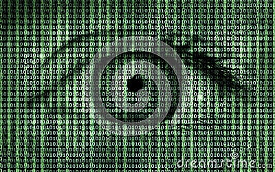 Matrix Binary Program Code with Human Eye Background Stock Photo