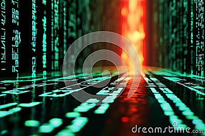 matrix code overlay overlay falling matrix code over the pour cr Stock Photo