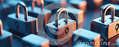 A matrix of digital locks representing network security layers Stock Photo