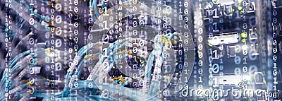 Matrix Futuristic theme multiple exposure binary numbers. Data center Website Banner. Stock Photo