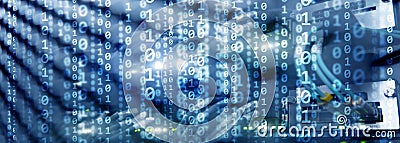 Matrix Futuristic theme multiple exposure binary numbers. Data center Website Banner. Stock Photo