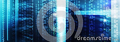 Matrix Futuristic theme multiple exposure binary numbers. Data center Website Banner. Stock Photo