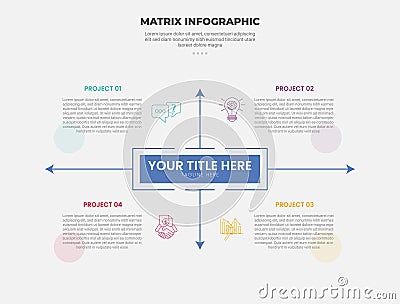matrix grid structure infographic outline style with 4 point template with sharp rectangle container box with arrow spreading Stock Photo