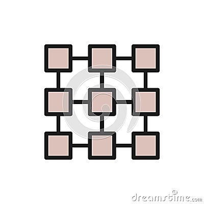 Matrix interconnected system, blockchain, cryptocurrency flat color icon. Vector Illustration