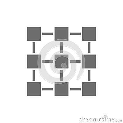 Matrix interconnected system, blockchain technology, block chain grey icon. Vector Illustration