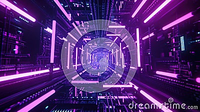 A matrix of neon purple beams intersecting and forming a gridlike structure that feels like a throwback to oldschool Stock Photo