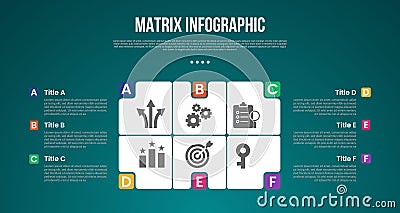 matrix structure dimensions template infographic with round shape structure with 6x6 dimension point with dark style for slide Stock Photo