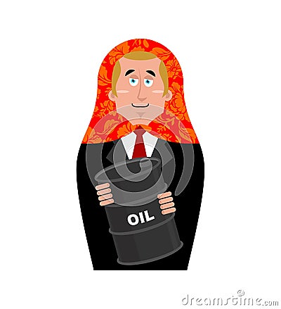 Matryoshka and barrel oil. Russian folk doll. National toy. trad Vector Illustration