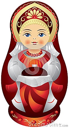 Matryoshka doll with the bread and salt Vector Illustration