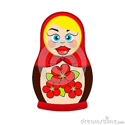 Matryoshka doll dressed in a sarafan with flower ornament Vector Illustration