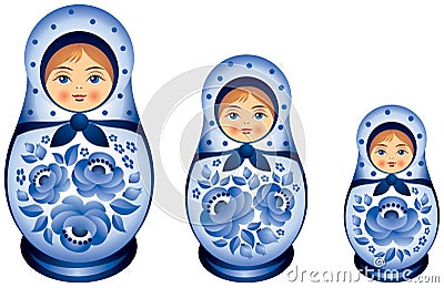 Matryoshka doll family in blue Gzhel style Vector Illustration