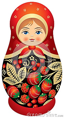 Matryoshka doll in Khokhloma style Vector Illustration