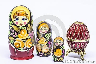 Matrioska art Russian doll and Russian souvenir, egg casket copy Editorial Stock Photo