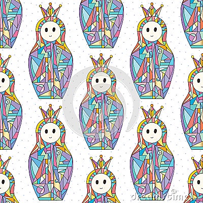 Abstract girls vector seamless pattern. Nesting doll characters texture for surface design, textile, wrapping paper Vector Illustration