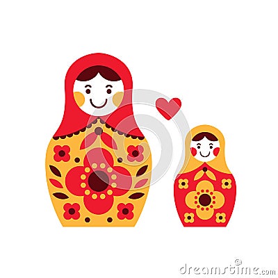 Matryoshka russian dolls. Mother and daughter Vector Illustration