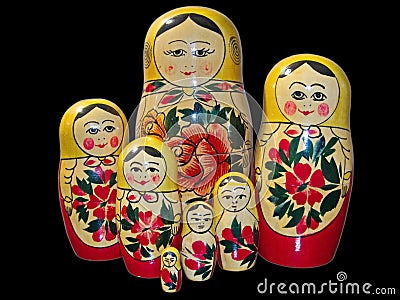 Matryoshka-Russian folding doll made of wood, inside which there are dolls of smaller size. Semenovskaya matryoshka Stock Photo