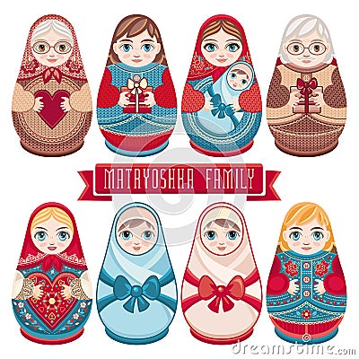 Matryoshka. Russian folk nesting doll. Vector Illustration