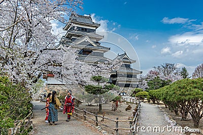 Matsumoto Castle during cherry blossom season Editorial Stock Photo