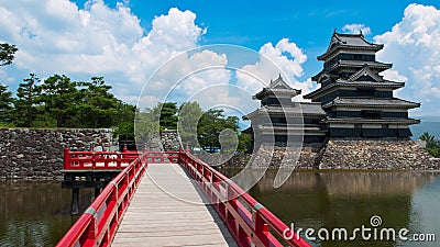 Matsumoto castle and red bridge, Japan Stock Photo