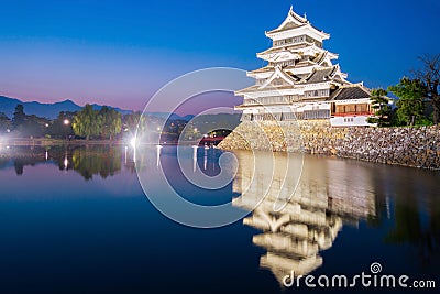 Matsumoto castle (Matsumoto-jo) historic landmark at night with Stock Photo