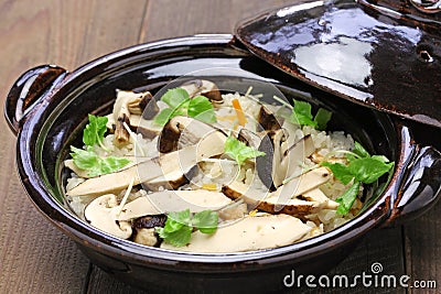 Matsutake gohan, rice cooked with matsutake mushroom Stock Photo