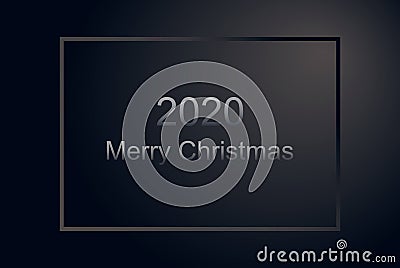 Matt black greeting luxury card Happy Christmas in 2020. Gray silver letters and frame Stock Photo