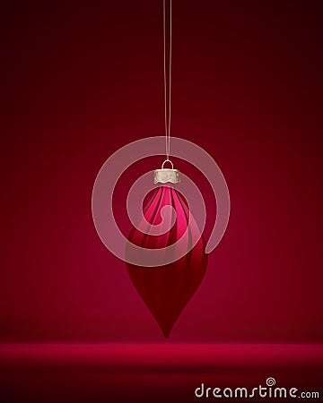 Matt burgundy red spiral ribbed oblong Christmas ball Stock Photo